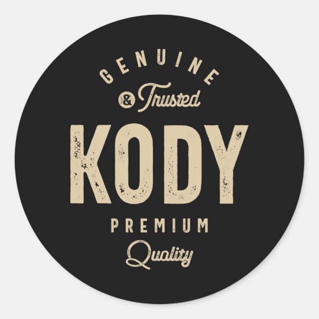 Pegatina Redonda Kody Genuine y Trusted - Nombre Kody (Anverso)