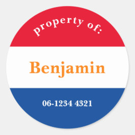 Pegatina Redonda koffer sticker rood wit blauw met naam