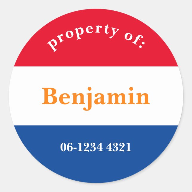 Pegatina Redonda koffer sticker rood wit blauw met naam (Anverso)