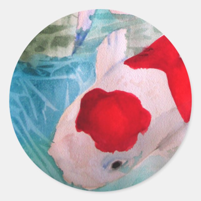 Pegatina Redonda Kohaku Koi 2 arte acuático japonés (Anverso)