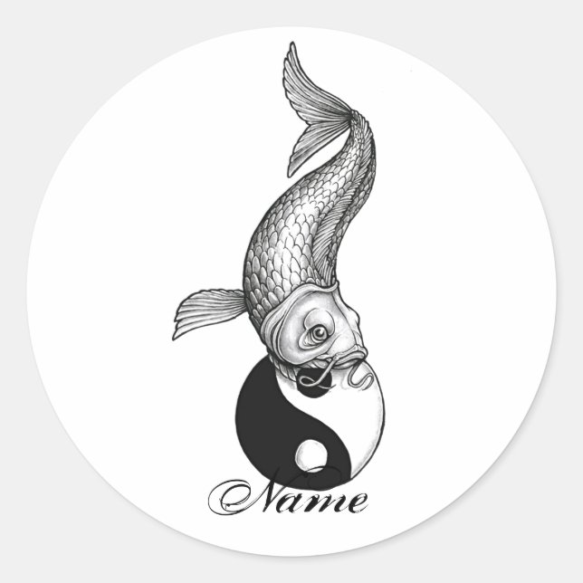 Pegatina Redonda Koi blanco negro japonés de Guay pescado Yin Yang (Anverso)