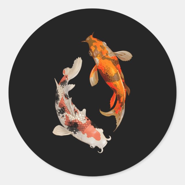Pegatina Redonda Koi Fish Nishikigoi Yin Yang Carp (Anverso)