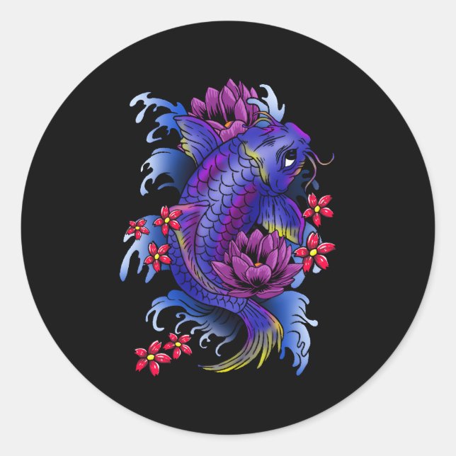 Pegatina Redonda Koi Fish Tattoo japonés Jinli Japón Coi Carp (Anverso)