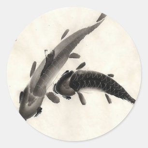 Pegatina Redonda Koi Fish Watercolor