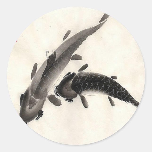 Pegatina Redonda Koi Fish Watercolor (Anverso)