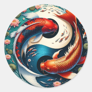 Pegatina Redonda Koi Fish Yin Yang