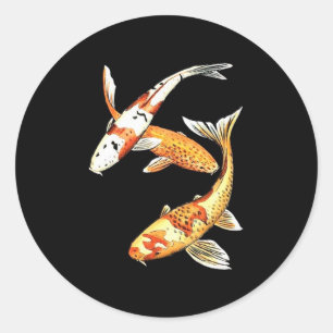 Pegatina Redonda Koi Goldfish japonés en negro