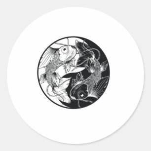 PEGATINA REDONDA KOI YIN YANG BLANCO Y NEGRO
