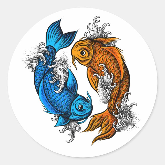 Pegatina Redonda Koi Ying Yang (Anverso)
