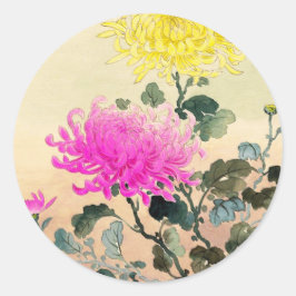 Pegatina Redonda Koitsu Tsuchiya Crisantemo flores japonesas arte