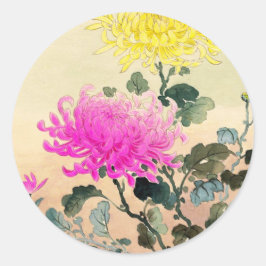 Pegatina Redonda Koitsu Tsuchiya Crisantemo flores japonesas arte