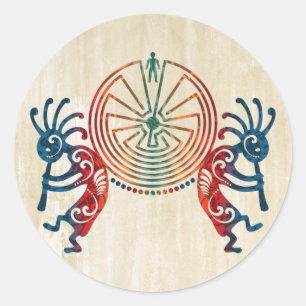 Pegatina Redonda KOKOPELLI/HOMBRE EN EL LABERINTO + sus ideas