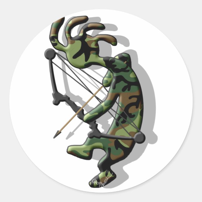 Pegatina Redonda Kokopelli Hunter (Anverso)