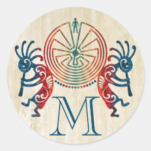 Pegatina Redonda KOKOPELLI / MAN IN THE MAZE + su monograma