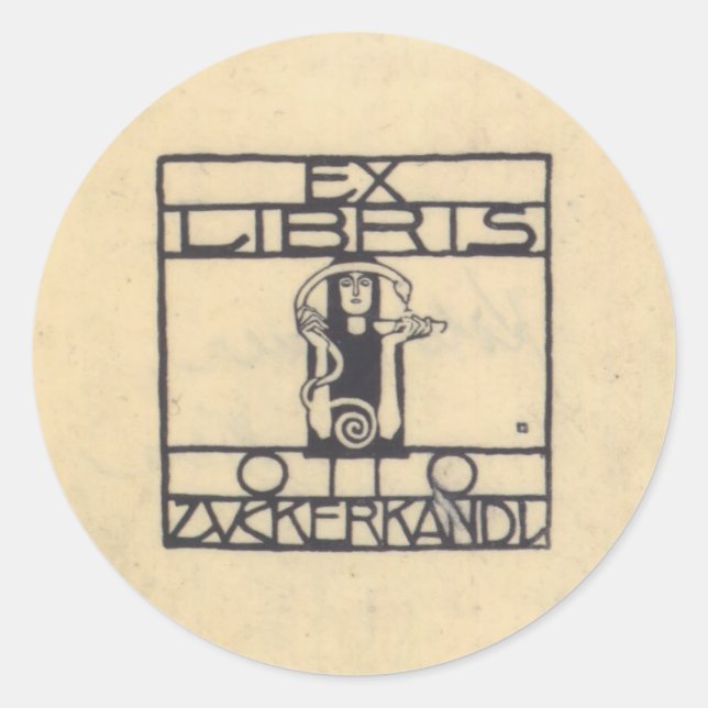 Pegatina Redonda Koloman Moser - Exlibris para Otto Zuckerkandl (Anverso)