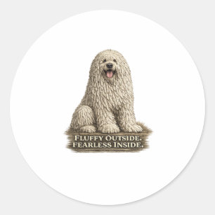 Pegatina Redonda Komondor – Esponjoso por fuera, intrépido por dent