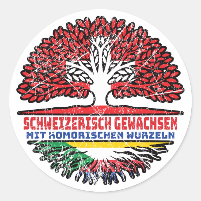 Pegatina Redonda Komoren Komorisch Schweizer Schweiz Baum Wurzel (Anverso)
