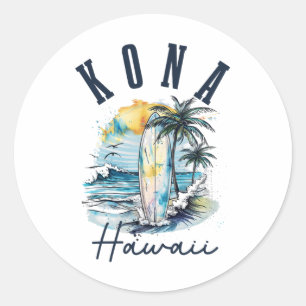 Pegatina Redonda Kona Hawái hawaiano Surf Vintage surfista surfista