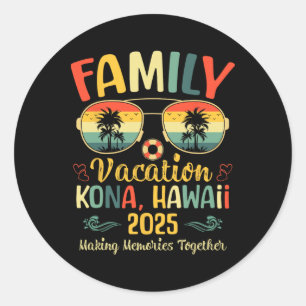 Pegatina Redonda Kona Hawaii Beach Family Summer Vacation 2025