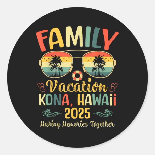 Pegatina Redonda Kona Hawaii Beach Family Summer Vacation 2025  (Anverso)