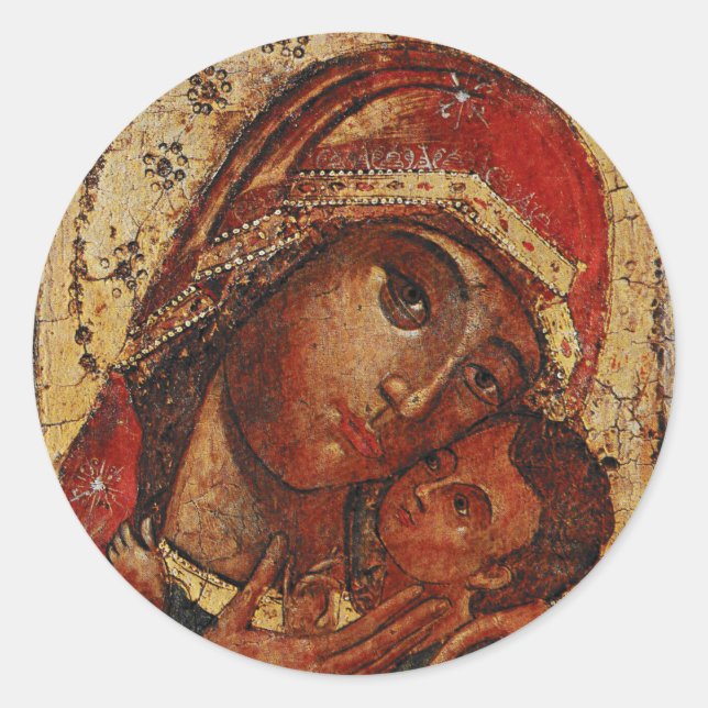 Pegatina Redonda Korsunskaja: icon of the Mother of God of Cherson (Anverso)