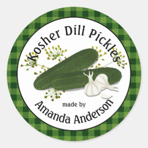 Pegatina Redonda Kosher Dill Pickles Plaid 3"