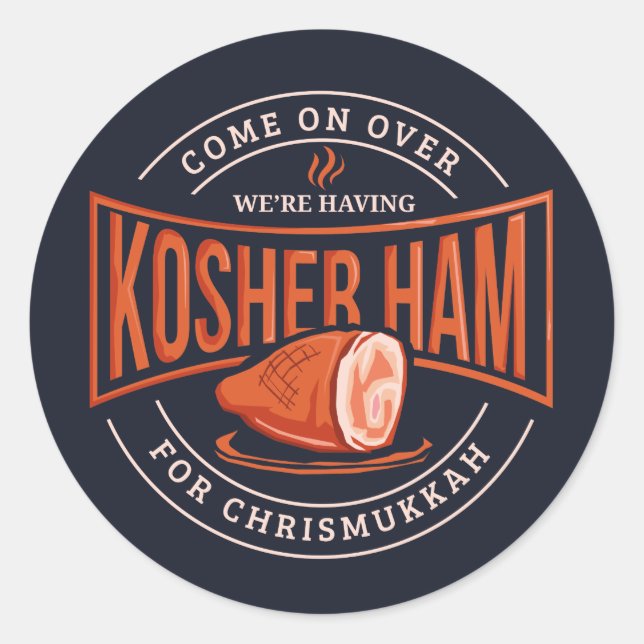 Pegatina Redonda Kosher Ham por Chrismukkah Hanukkah (Anverso)