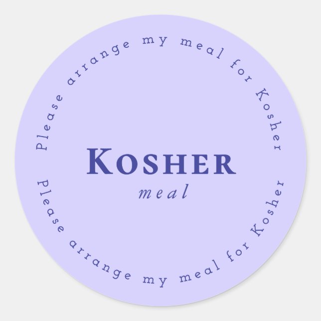 Pegatina Redonda Kosher meal Request Sticker, Light purple, Navy (Anverso)