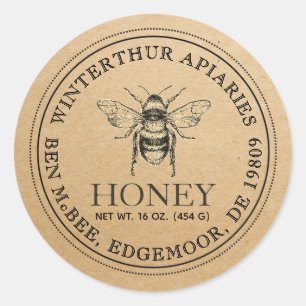 Pegatina Redonda Kraft Bee Honey Jar Label Darker Textos