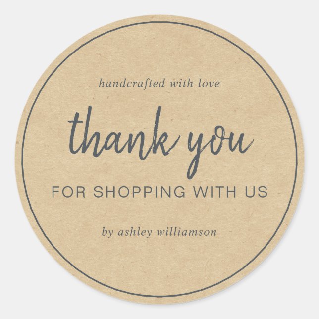 Pegatina Redonda Kraft Chic Script Gracias por comprar (Anverso)