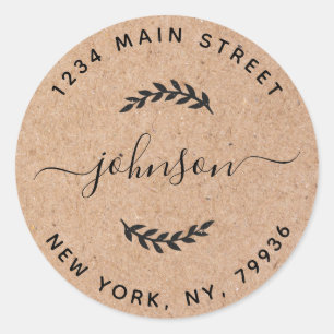 Pegatina Redonda Kraft Cree Su Propia Dirección de Devolución Redon