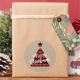 Pegatina Redonda Kraft de árbol de navidad de chapa de búfalo