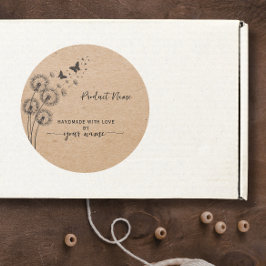 Pegatina Redonda Kraft floral hecho a mano con amor