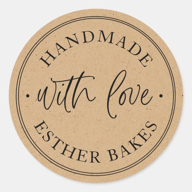 Pegatina Redonda Kraft Hecho con Amor (Anverso)