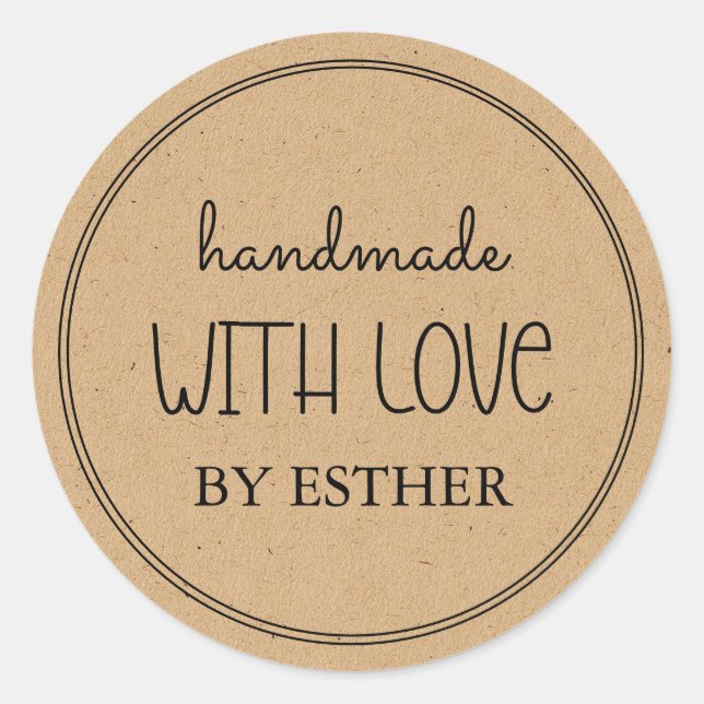 Pegatina Redonda Kraft Hecho con Amor (Anverso)