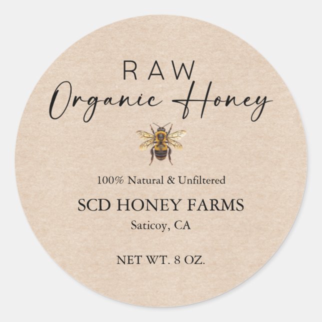 Pegatina Redonda Kraft Honey Jar Labels | Custom Honey Labels (Anverso)