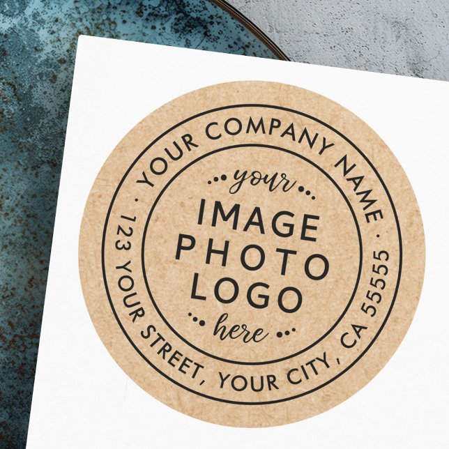 Pegatina Redonda Kraft look Personalizado de negocios dirección de  (Kraft look business Custom logo return address Classic Round Sticker)