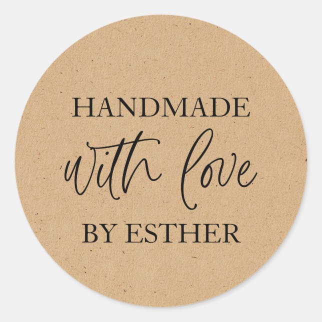 Pegatina Redonda Kraft Made with Love (Anverso)