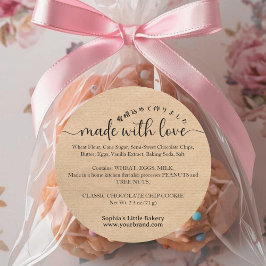 Pegatina Redonda Kraft Made with Love Script Ingredient Bakery