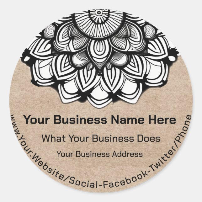 Pegatina Redonda Kraft Mandala (Anverso)