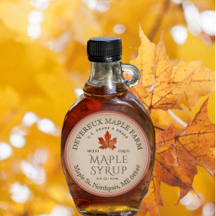 Pegatina Redonda Kraft Maple Syrup Naranja Leaf Terra-cotta Border