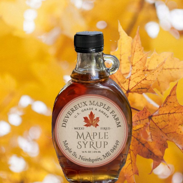 Pegatina Redonda Kraft Maple Syrup Naranja Leaf Terra-cotta Border (Subido por el creador)