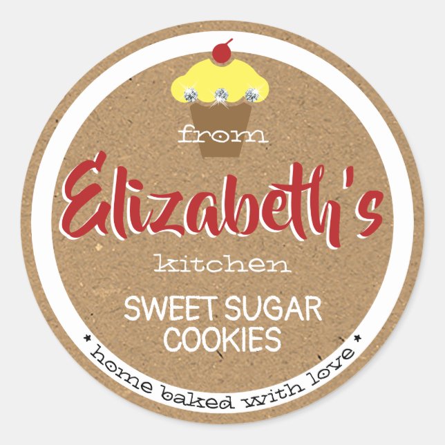 Pegatina Redonda Kraft Paper Brown Sweet Cupcake Baking Labs (Anverso)