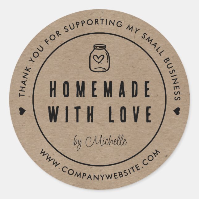 Pegatina Redonda Kraft Paper Homemade Business Gracias (Anverso)