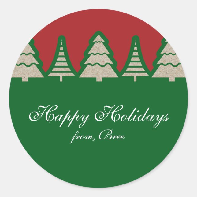 Pegatina Redonda Kraft Paper Pegatinas de vacaciones rusas en árbol (Anverso)