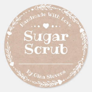 Pegatina Redonda Kraft Paper Scrub De Azúcar Fabricado A Mano