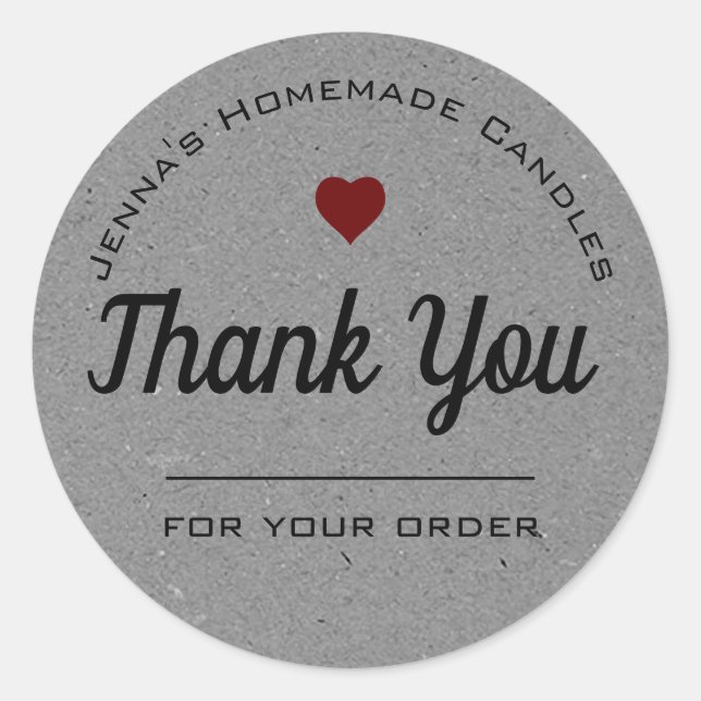 Pegatina Redonda Kraft Paper Style Gray Heart Simple Gracias (Anverso)