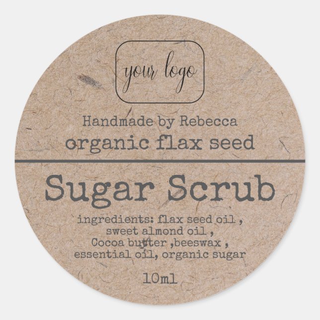 Pegatina Redonda Kraft Paper Sugar Scrub Añadir su logotipo (Anverso)