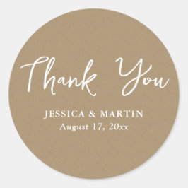 Pegatina Redonda Kraft Paper Typography Boda Gracias