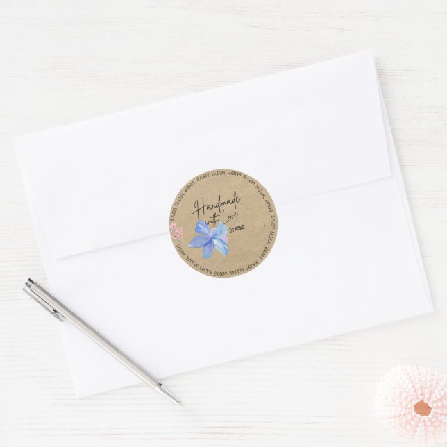 Pegatina Redonda Kraft personalizado hecho a mano con amor (Sobre)